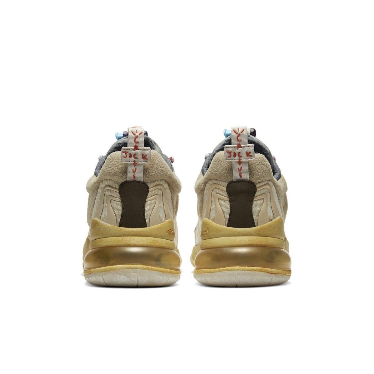 Rear view of Nike Air Max 270 React ENG Travis Scott Cactus Trails showing unique design and rustic tones.