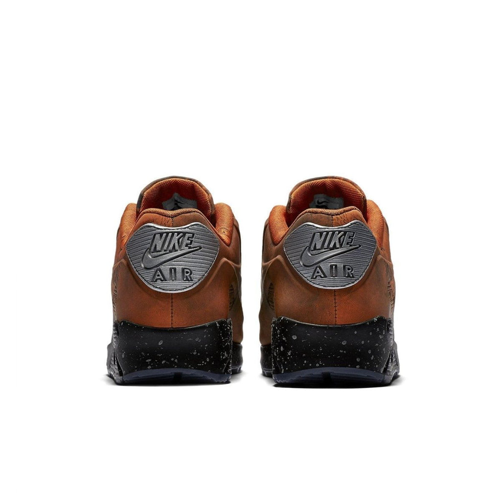 Nike Air Max 90 Mars Landing sneakers with Mars Stone and Magma Orange colorway, showcasing unique back design.
