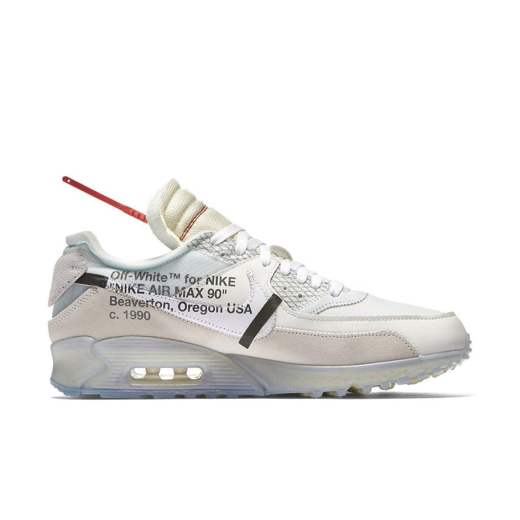 Nike Air Max 90 Off-White sneaker showcasing a modern design and visible air cushioning feature.