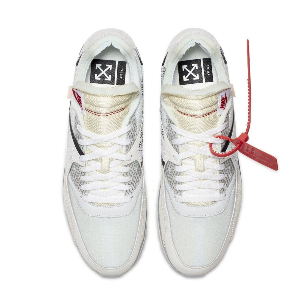 Nike Air Max 90 Off-White top view showcasing unique design and visible air cushioning.