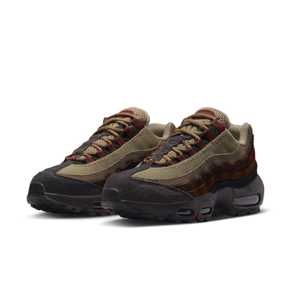 Nike Air Max 95 Anatomy of Air women's sneakers in brown and olive colorway, showcasing unique design and comfort.