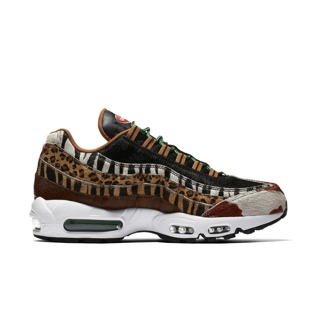 Nike Air Max 95 Atmos Animal Pack 2.0 sneaker showcasing animal prints, featuring a unique blend of zebra and leopard patterns.