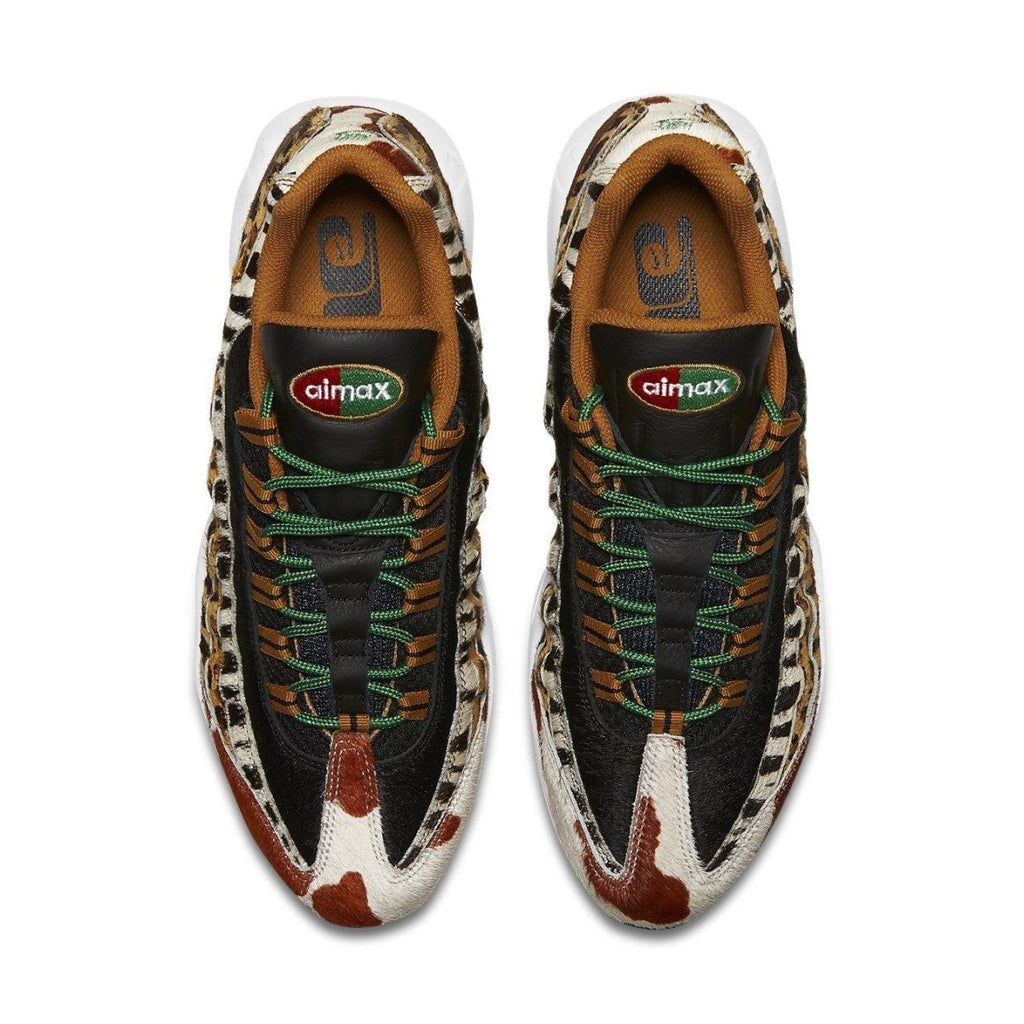 Nike Air Max 95 Atmos Animal Pack 2.0 sneakers featuring animal print details and a black upper.