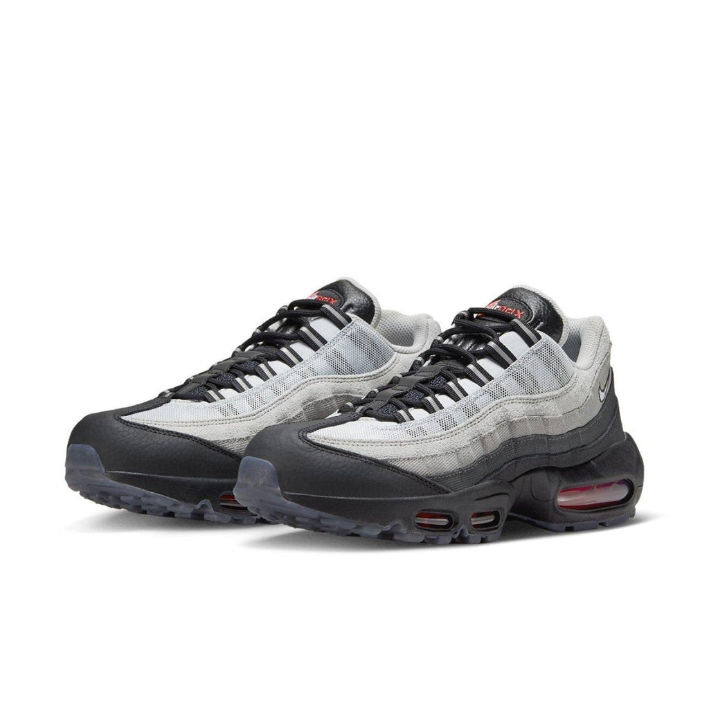 Nike Air Max 95 Fish Scales in gray and black with red accents and textured heel.