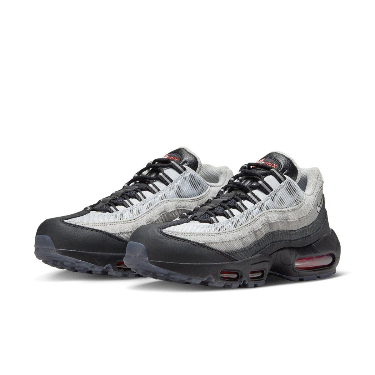 Nike Air Max 95 Fish Scales in gray and black with red accents and textured heel.