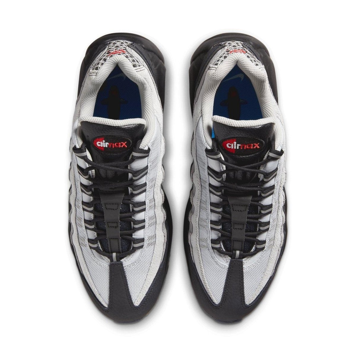 Top view of Nike Air Max 95 Fish Scales in grey and black with red accents and 3M reflective features.