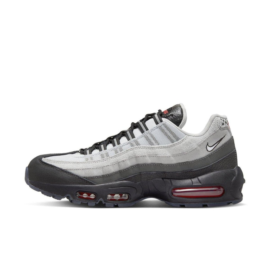 Nike Air Max 95 Fish Scales in grey and black with red accents and reflective 3M details.