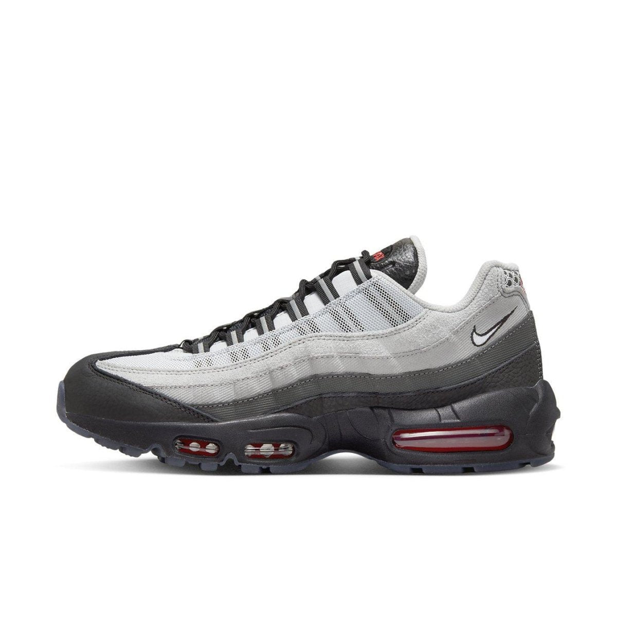 Nike Air Max 95 Fish Scales in grey and black with red accents and reflective 3M details.