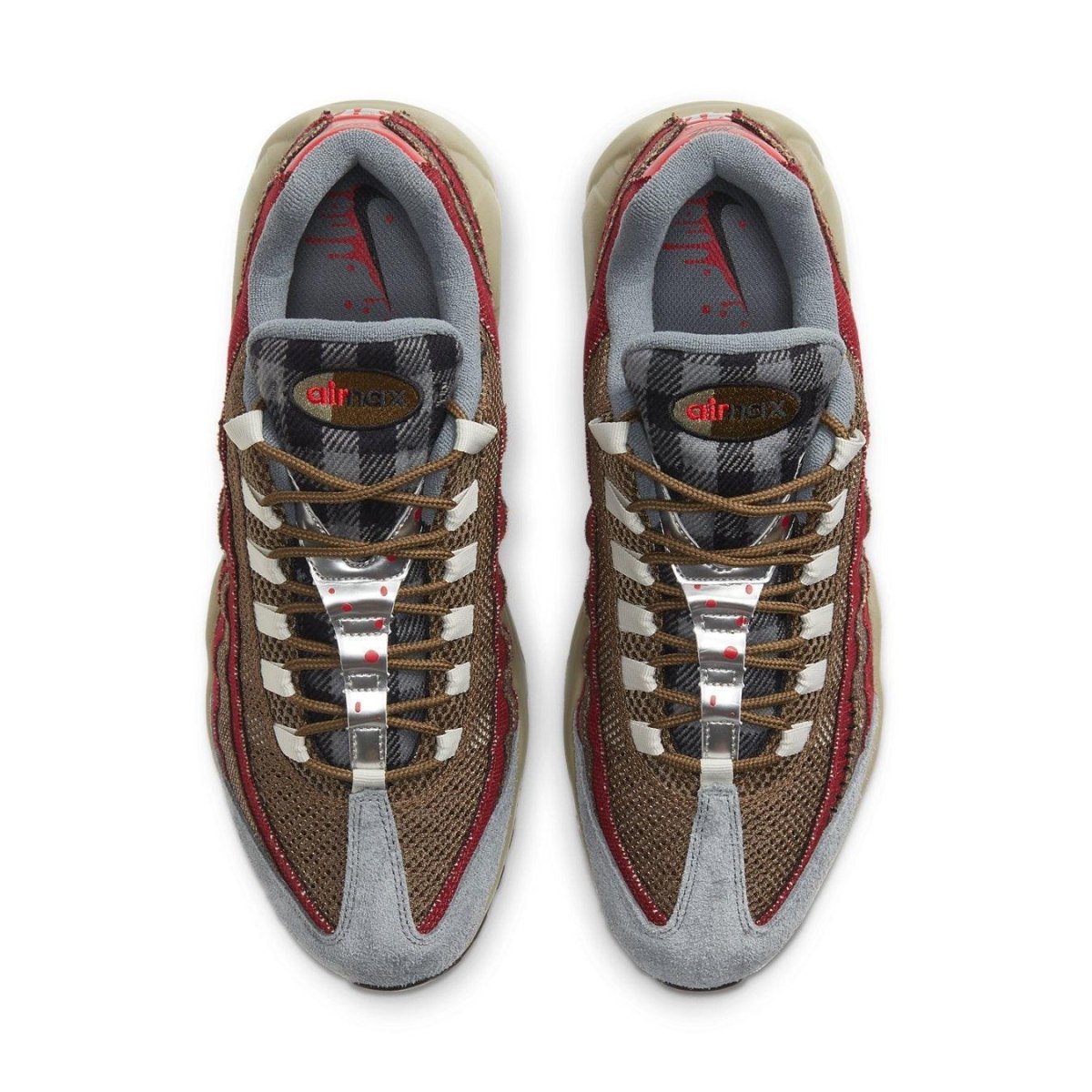 Nike Air Max 95 Freddy Krueger sneakers featuring red and brown Halloween-themed design.