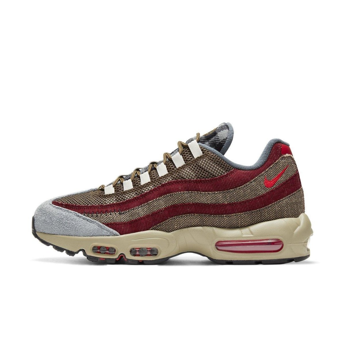 Nike Air Max 95 Freddy Krueger sneakers with red and brown striped design inspired by Halloween.