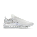 Nike Air Max 97 Off-White in white, featuring a transparent upper and iconic logo details, designed by Virgil Abloh.