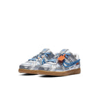 Nike Air Rubber Dunk Off-White University Blue sneakers featuring silver mesh and visible Air cushioning.