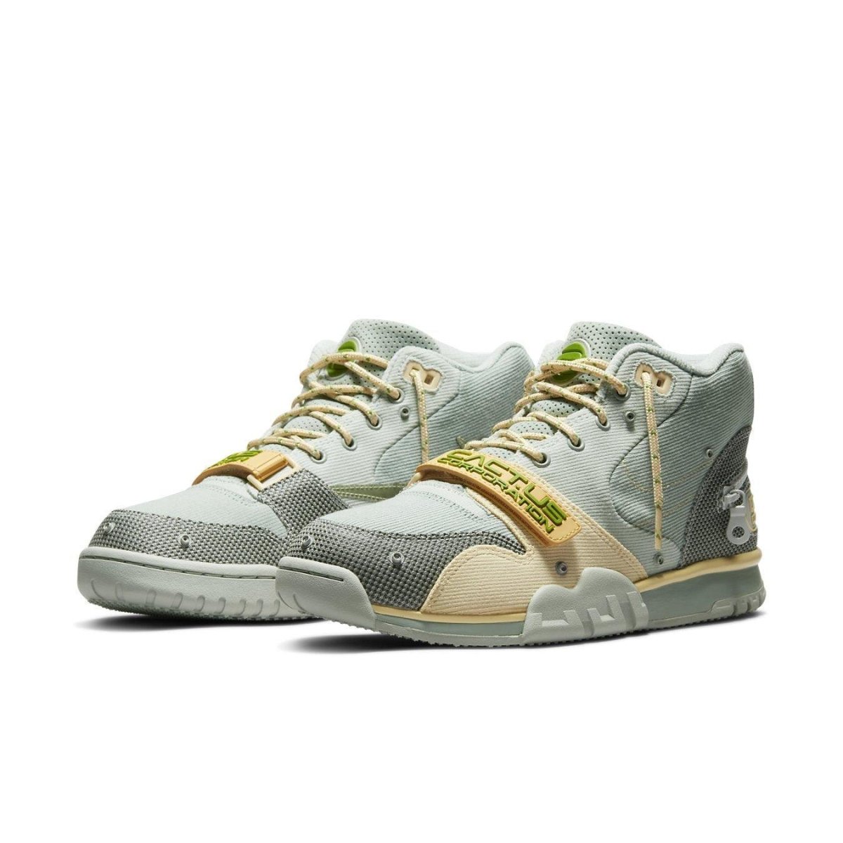 Nike Air Trainer 1 SP Travis Scott Grey Haze sneaker featuring grey and beige colorway with unique textures.