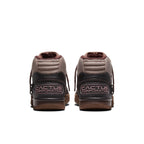 Rear view of Travis Scott x Nike Air Trainer 1 SP 'Wheat' showcasing Cactus Corporation branding.