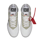 Nike Air Vapormax Off-White 2018 top view with white Flyknit and signature Off-White details.