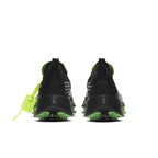 Nike Air Zoom Tempo NEXT% Off-White Black Scream Green rear view with distinctive details and green outsole.