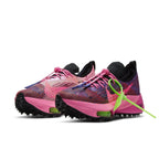 Nike Air Zoom Tempo NEXT% Off-White Racer Blue Pink Glow running shoes with vibrant color design and traction sole.