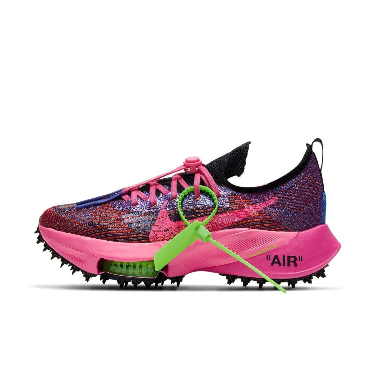 Nike Air Zoom Tempo NEXT% Off-White in Racer Blue and Pink Glow with unique design elements.