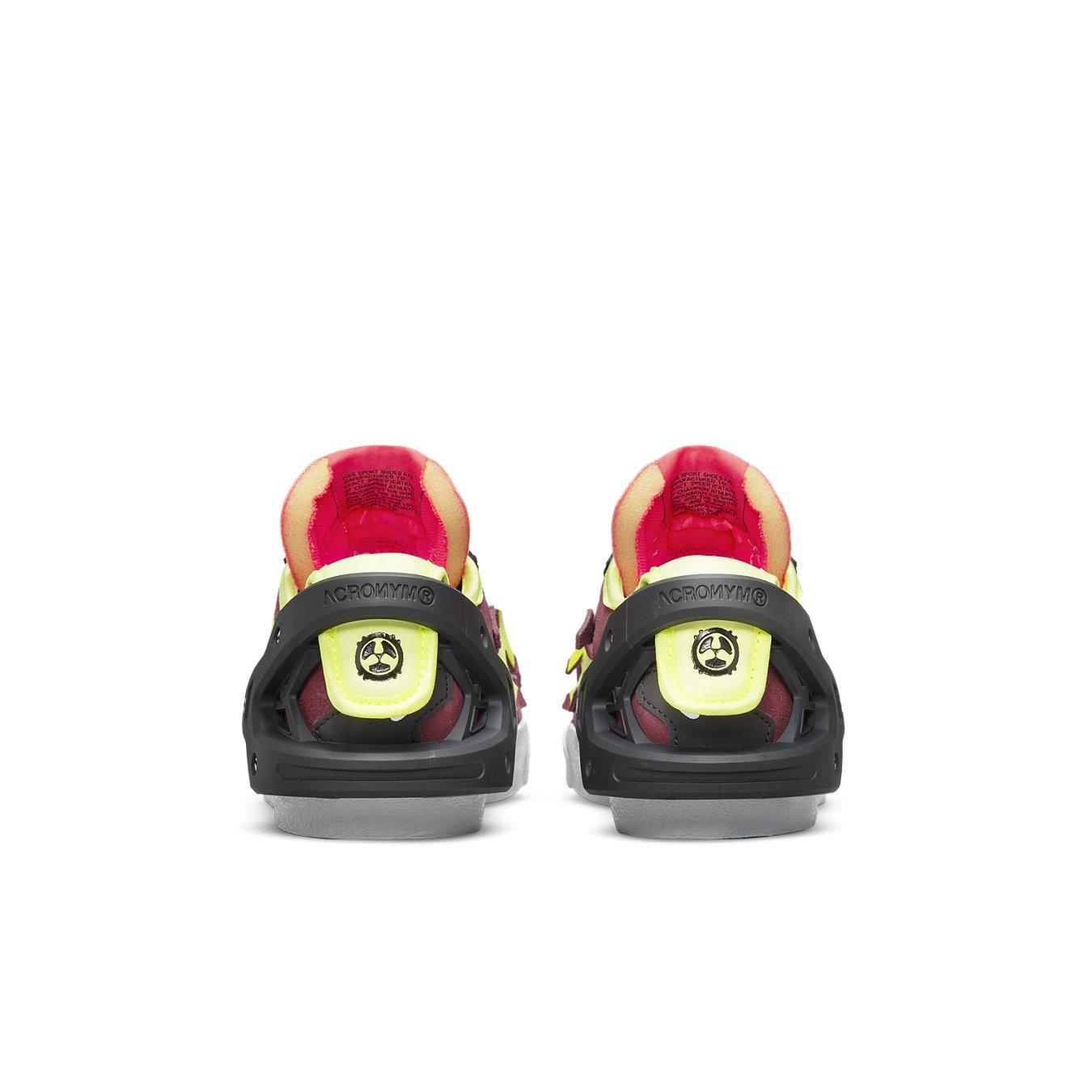 Back view of Nike Blazer Low Acronym Night Maroon shoes showcasing ACRONYM logo and vibrant color details.