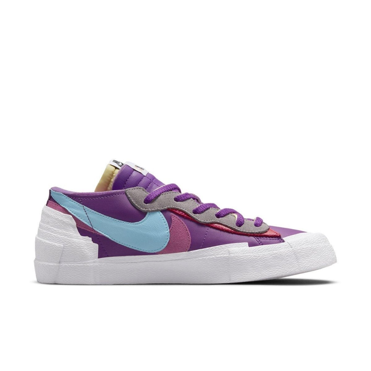 Nike Blazer Low sacai KAWS in Purple Dusk featuring a unique color mix and stylish design.