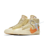 Nike Blazer Mid Off-White All Hallow's Eve in orange and cream with hyper jade accents, styled for Halloween.