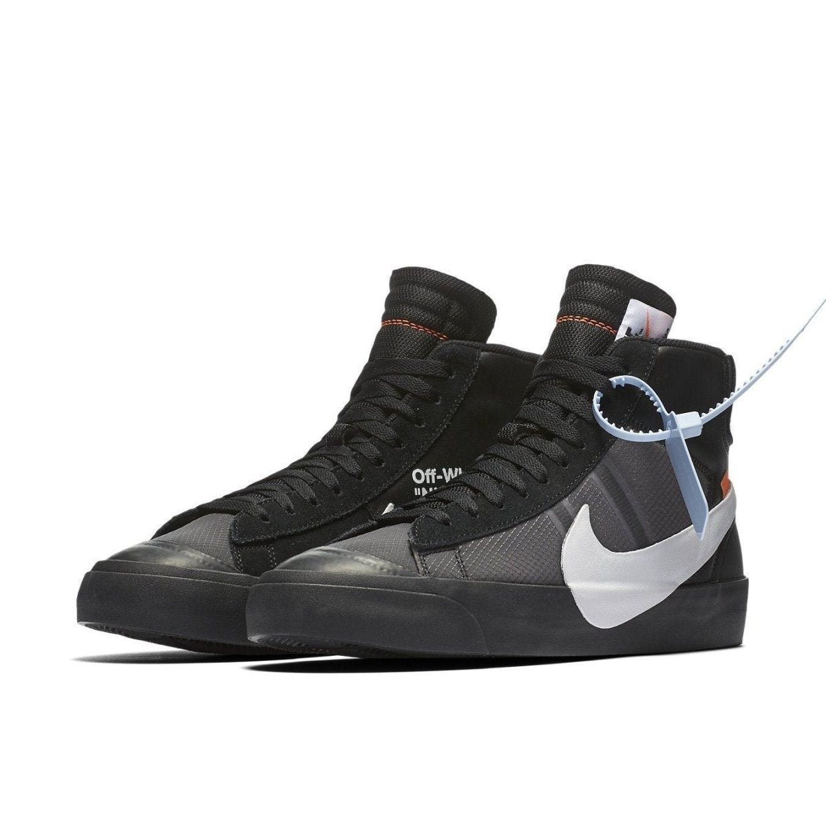 Nike Blazer Mid Off-White Grim Reaper in black with white Swoosh and unique Off-White detailing.