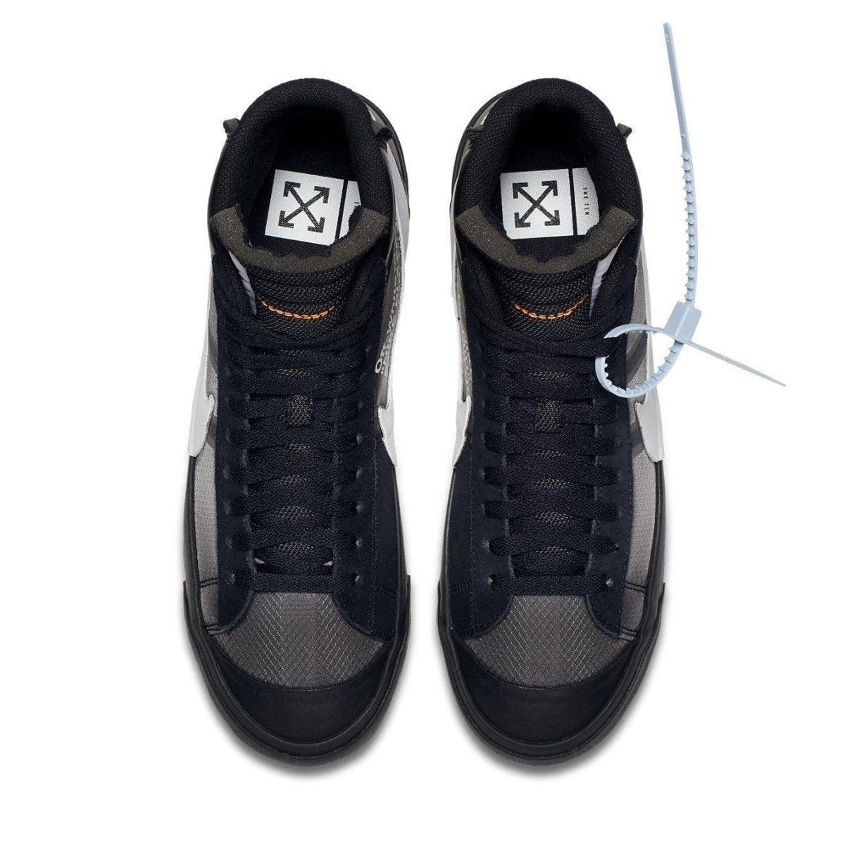 Nike Blazer Mid Off-White Grim Reaper in black and white with lace detail and signature branding.