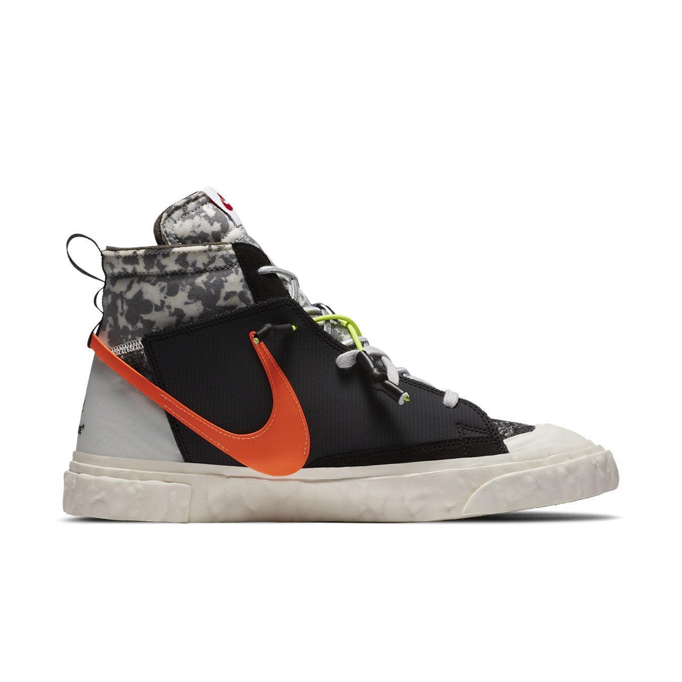 Nike Blazer Mid READYMADE Black sneakers showcasing a stylish black and orange design, perfect for fashionable streetwear.
