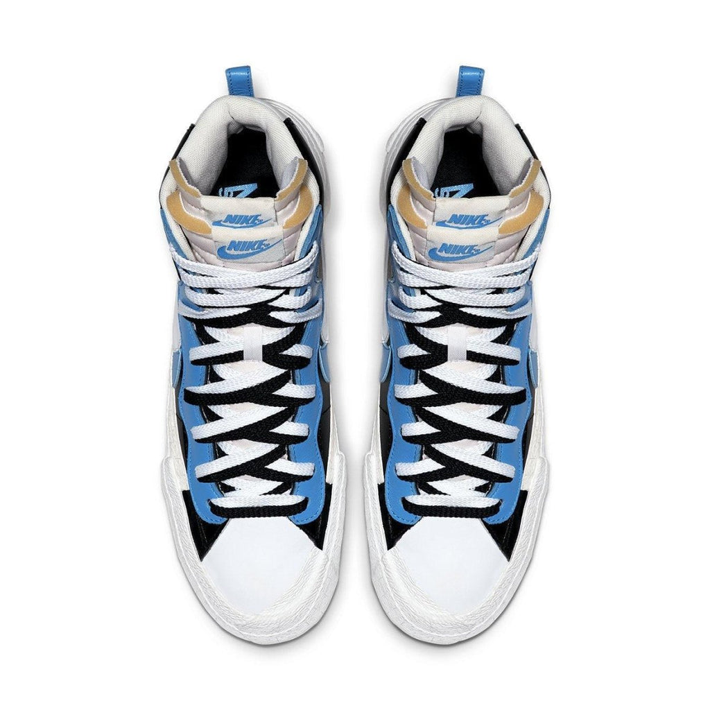 Nike Blazer Mid Sacai Legend Blue top view showcasing unique design and color elements.
