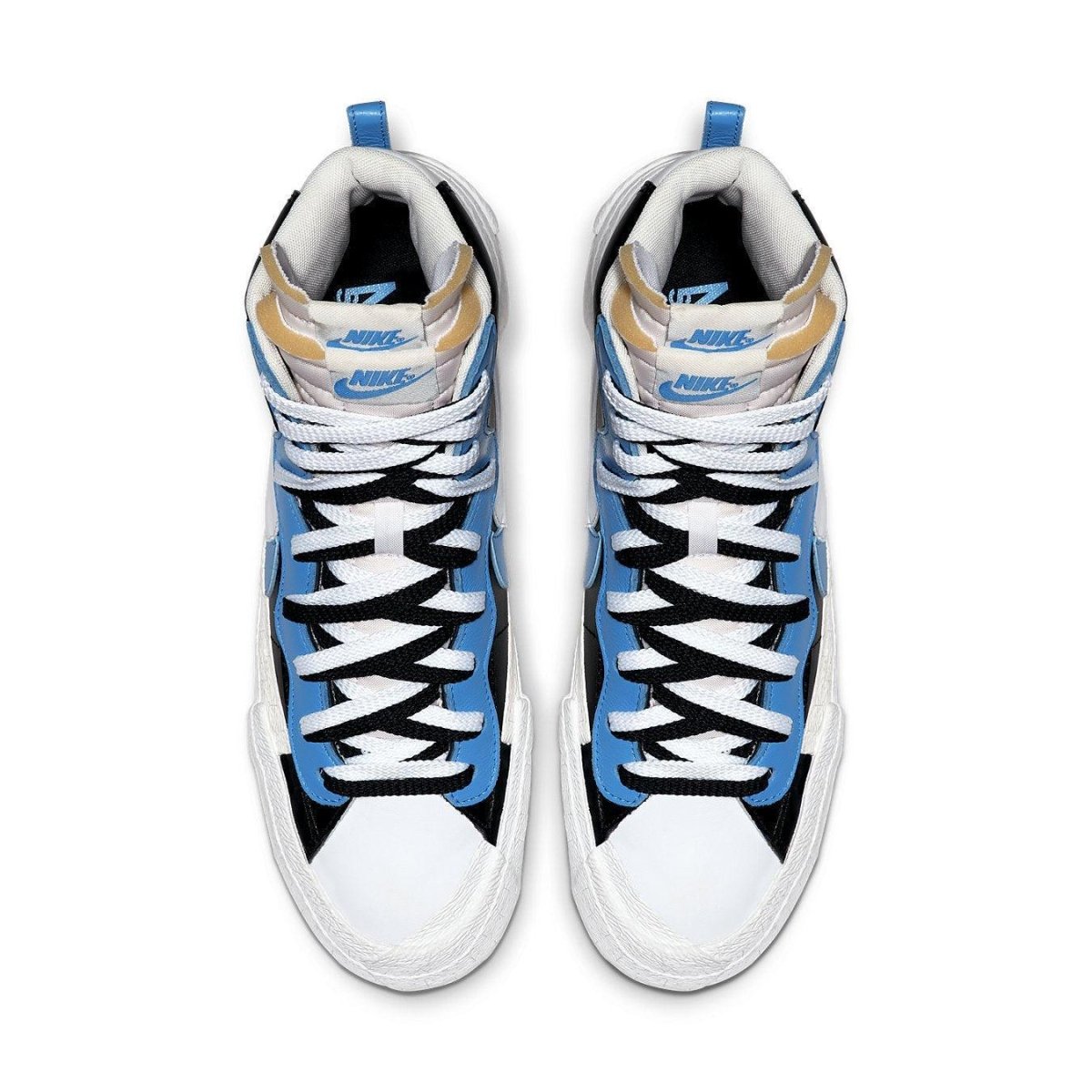 Nike Blazer Mid Sacai Legend Blue top view showcasing unique design and color elements.