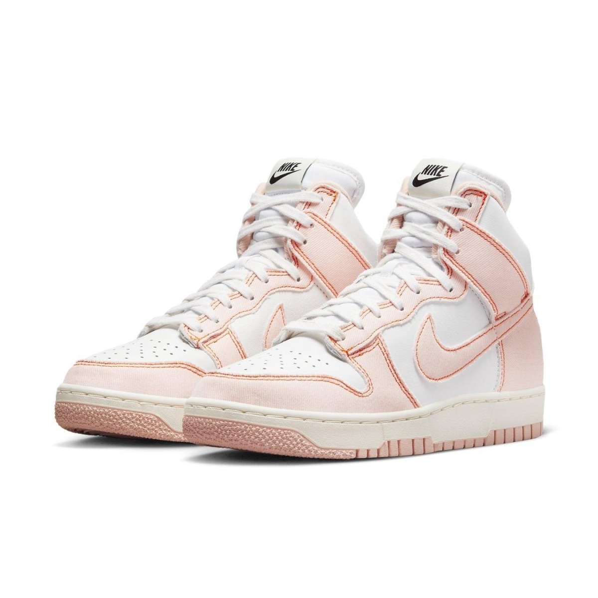 Nike Dunk High 1985 Arctic Orange women's sneakers featuring sun-washed denim and vintage-style midsole.