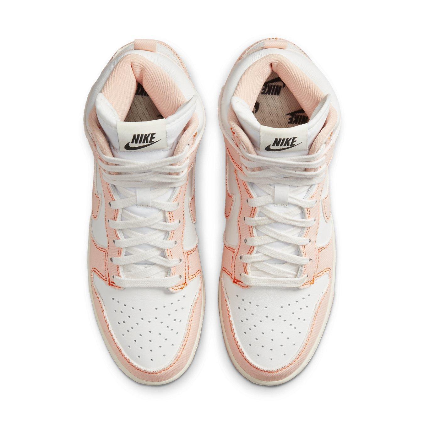 Nike Dunk High 1985 Arctic Orange sneakers featuring a white and Arctic Orange colorway, top view.
