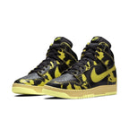 Nike Dunk High 1985 SP Yellow Acid Wash sneakers with black and yellow design, featuring quality leather materials.