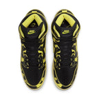 Nike Dunk High 1985 SP Yellow Acid Wash sneakers view from above, featuring a black and yellow color scheme.