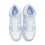 Nike Dunk High Aluminum (W) sneakers in light blue and white from above view.