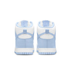Nike Dunk High Aluminum (W) women's sneakers in blue and white, featuring premium leather uppers and padded collar.