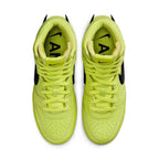 Nike Dunk High AMBUSH in vibrant Flash Lime color with black accents, top view showcasing striking design.