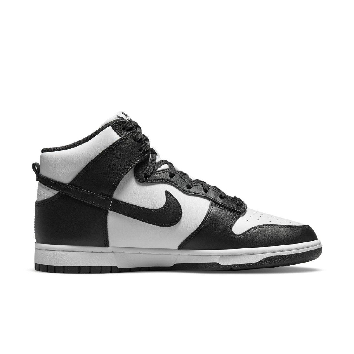 Nike Dunk High Black White (2021) sneaker featuring premium black and white leather design.