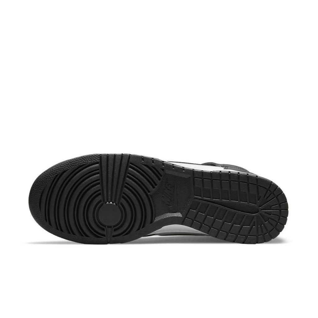 Nike Dunk High Black White 2021 shoe bottom view showcasing the textured black outsole.