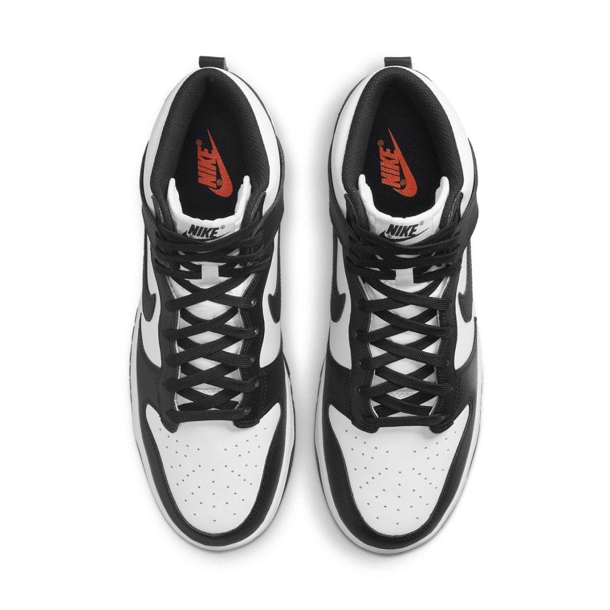 Nike Dunk High Black White 2021 top view showcasing premium leather and classic design.
