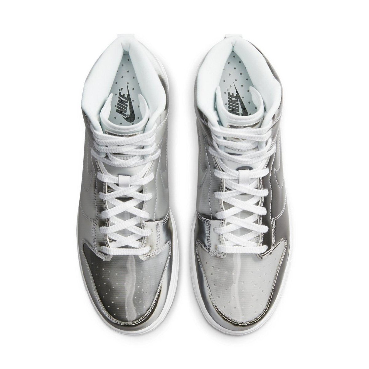 Nike Dunk High CLOT Flux sneakers in gray and white, showcasing a stylish and modern design.