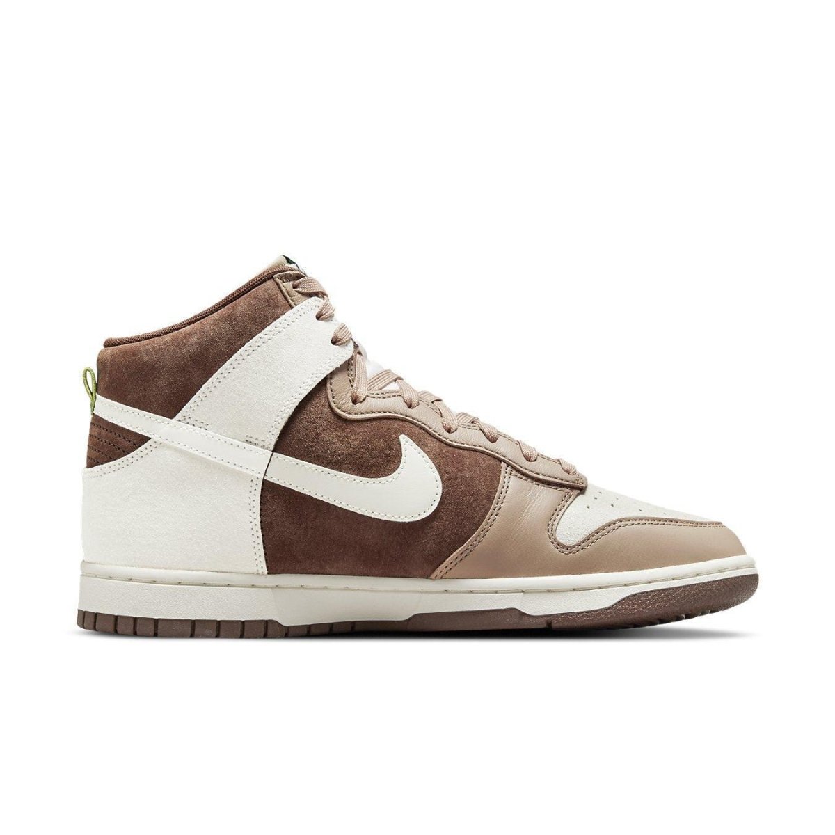 Nike Dunk High Light Chocolate featuring earthy tones with suede and leather details.
