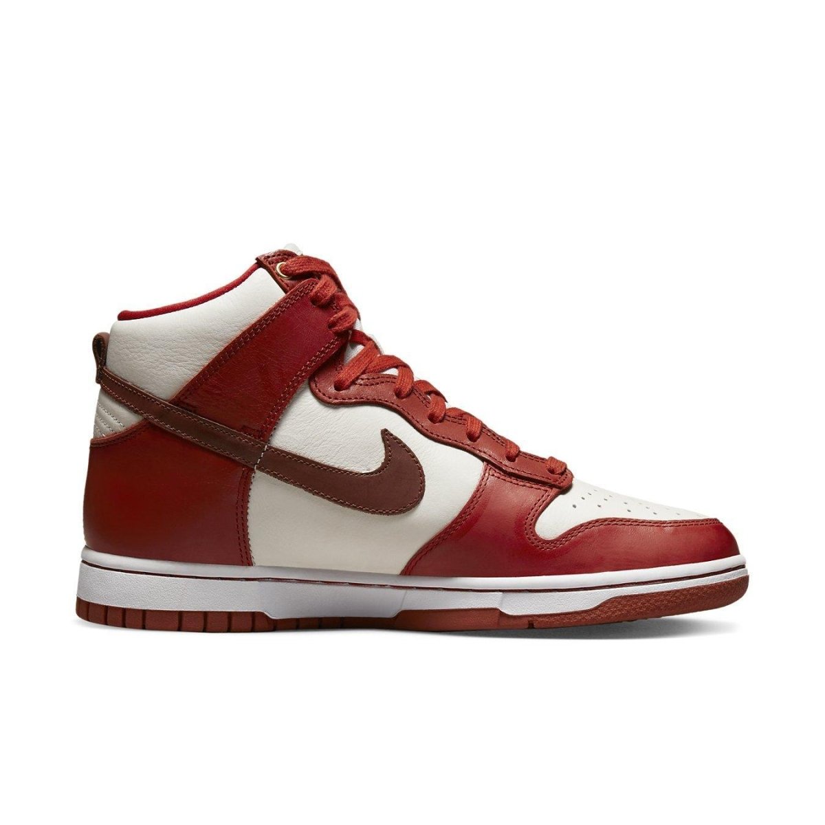 Nike Dunk High LXX Cinnabar women's sneakers in red and white colorway with high-top design.