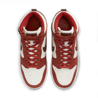 Nike Dunk High LXX Cinnabar Women's sneakers with red and white design from the top view.