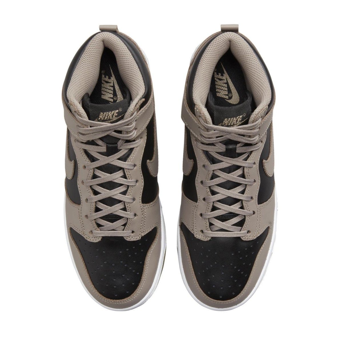Nike Dunk High Moon Fossil (W) sneakers in black and tan colorway, featuring classic high-top design and lace-up closure.
