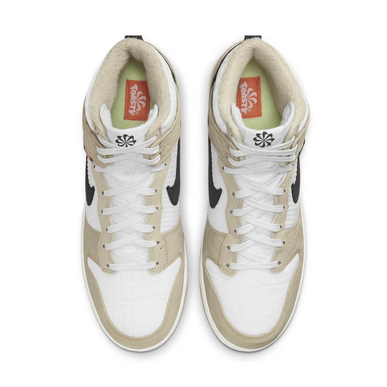 Top view of Nike Dunk High Next Nature Toasty Rattan sneaker featuring quilted leather and winter-ready design.