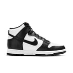 Nike Dunk High Panda (2021) in black and white, featuring premium leather and a classic high-top design.