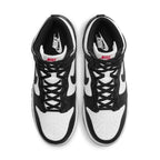 Nike Dunk High Panda (2021) black and white sneakers, top view showcasing premium leather and iconic design.