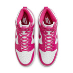 Nike Dunk High Pink Prime (W) featuring white leather base with pink overlays and Swoosh, perfect for stylish comfort.
