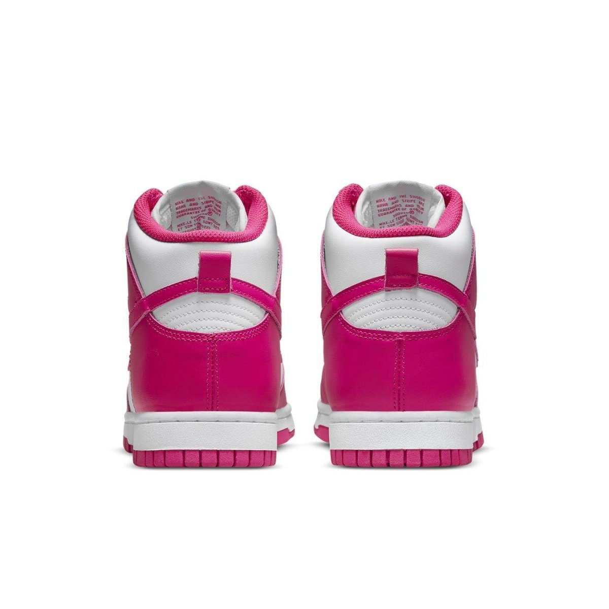 Nike Dunk High Pink Prime (W) sneakers, featuring a pink and white design with a sporty look from the back.